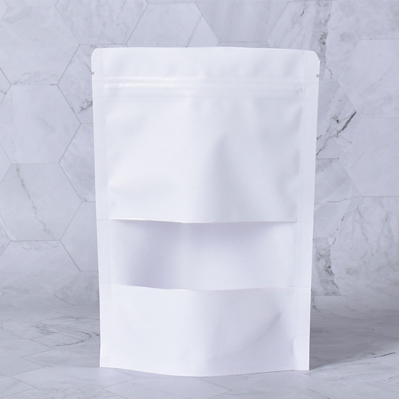 POLYSMARTS Waterproof Matte Stand Up Pouch White Kraft Paper Bag For Snack Packaging Zipper Bag