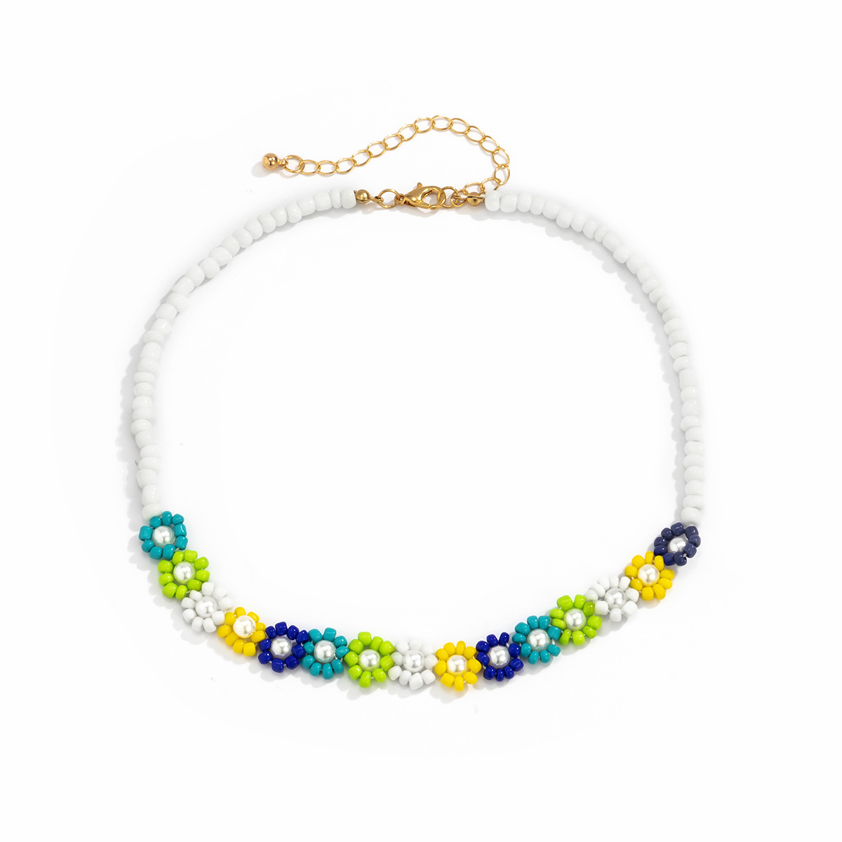 Boho for Women Small Bead Short Fashion Neck Collar Necklace 2021 Jewelry Gift Colorful Petal Flower White Bead Choker Necklace