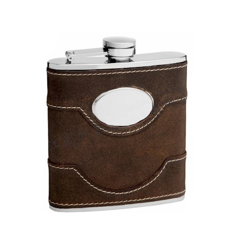 Hot sale outdoor custom printing gift set stainless steel whiskey leather flask hip