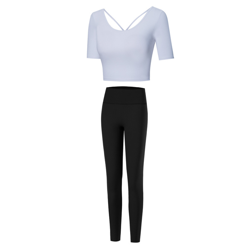 2020 new yoga dress women's beautiful back slim T-shirt three dimensional hip line high waist Yoga Pants sports suit for women