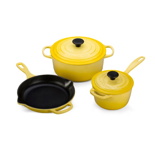 Enamel Cast Iron Pan and Pot Non Stick Cookware Set