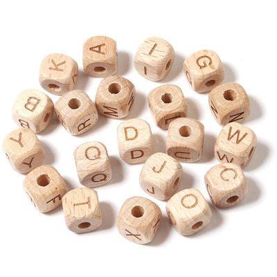 2021 Hot available 26 pcs/pack 12mm wooden square letter beads natural color large hole loose beads