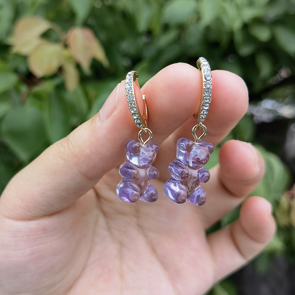 Trendy Resin Jewelry Candy Color Lovely Bear Hoop Earrings Acrylic Bear Pendant Earrings Women