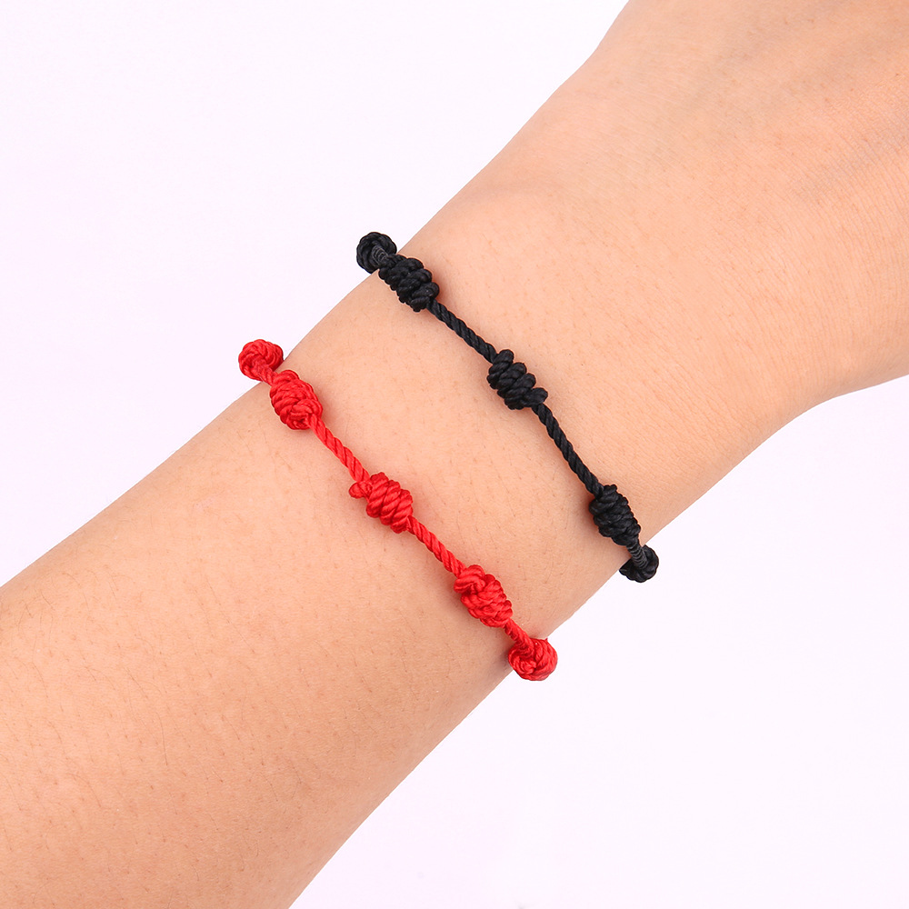 Simple Fashion Hand Woven Knotted Red Rope Bracelet Adjustable Black Rope Knot Bracelet For Couple