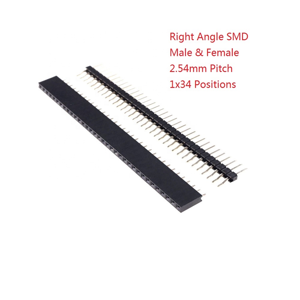 34 Pin 0.100" Pitch 1x34 Pin 34 Position Single Row Socket Surface Mount SMT Right Angle Male Female PCB Header 2.54 mm