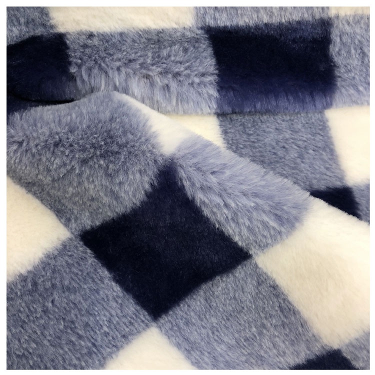 100% polyester printed faux fur fabric plaid printed fake hair like rabbit fur