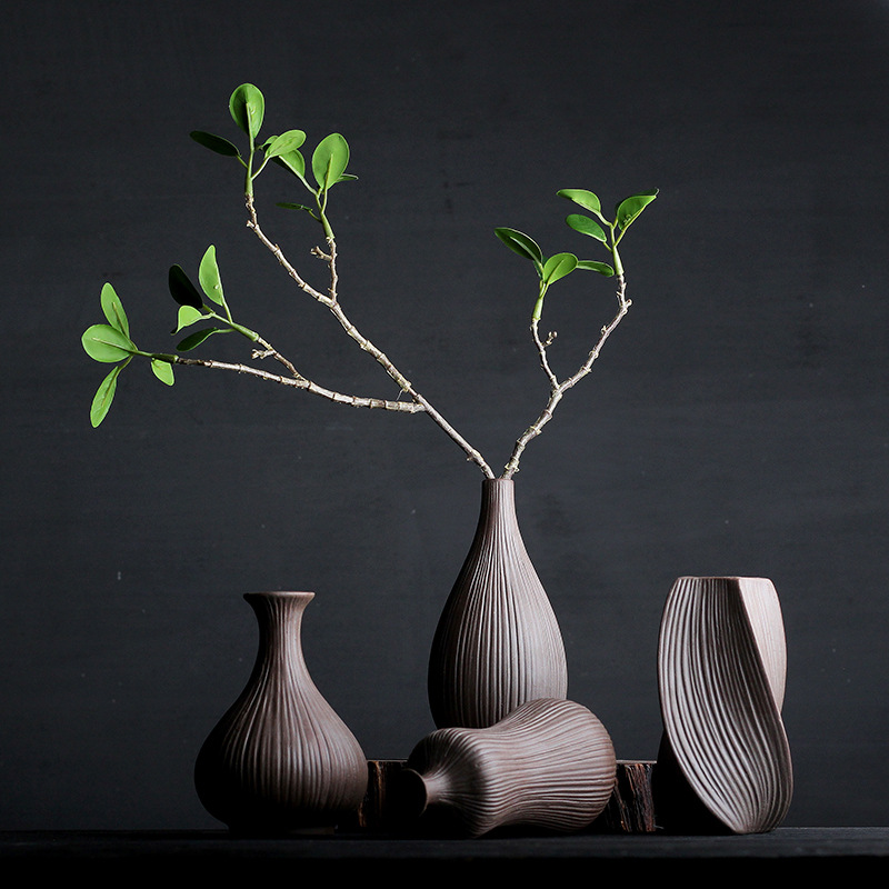 Amazon Hot Sale Decoracion Nordic Compote Vase Terracotta Black Vases Gift Ceramic Floreros Minimalist Home Decor