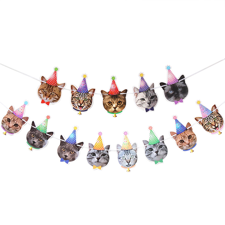 Birthday Kit Pet Birthday Decoration Theme Party Cat Pull Flags Animal Cat Face Paper Banner