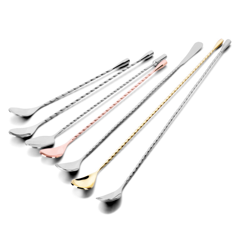 custom logo Teardrop Stainless Steel Bar Cocktail Spoon swizzle stirrer sticks bar spoons with twist handle