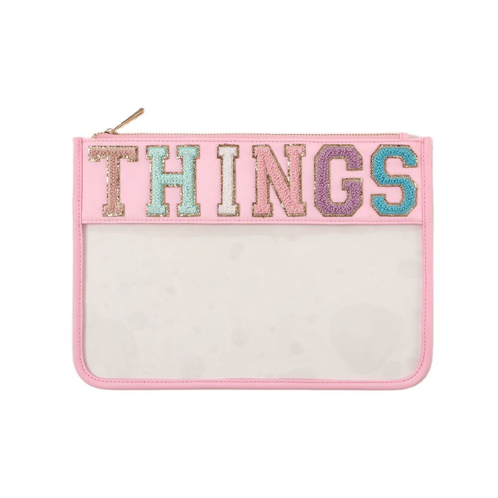 Transparent Waterproof Cosmetic Bag PVC & Nylon Zippered Wash Bag Vacation Bathroom Organizing Bag Travel Makeup Flat Pouch