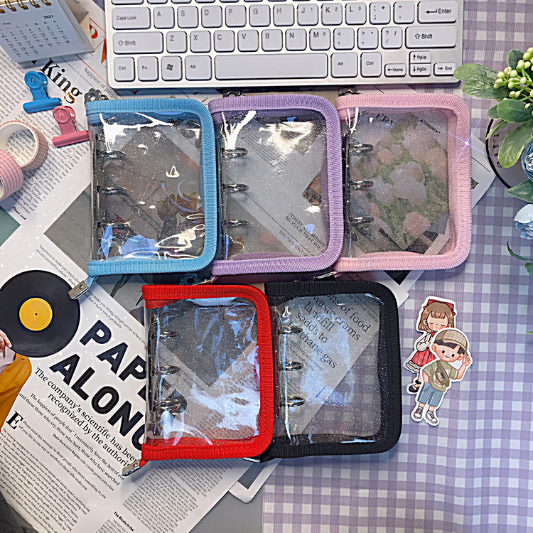 A5 A6 A8 B5 glitter pvc cover with zipper , clear plastic planner refill cover with 6 rings binder