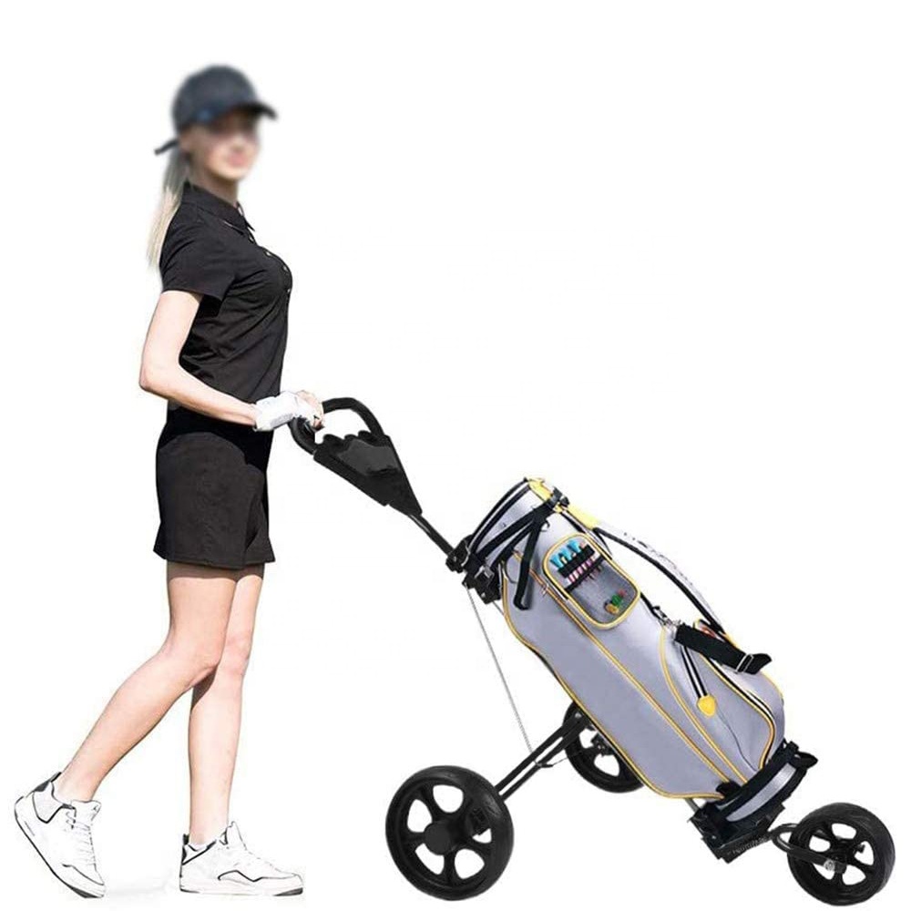 3 Wheel Folding Golf Trolley Cart with Multifunction Scoreboard Push Pull for Men Women Kids Practice Game Golf Club Accessories