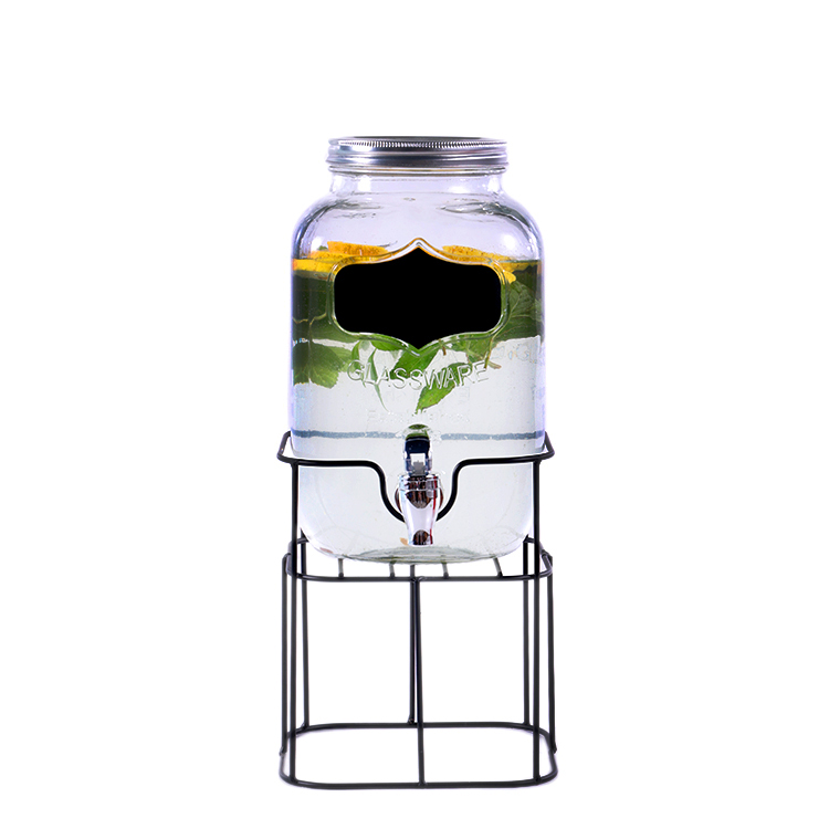 Customized logo printed ice cold drinking water beverage juicer glass dispenser jar with tap