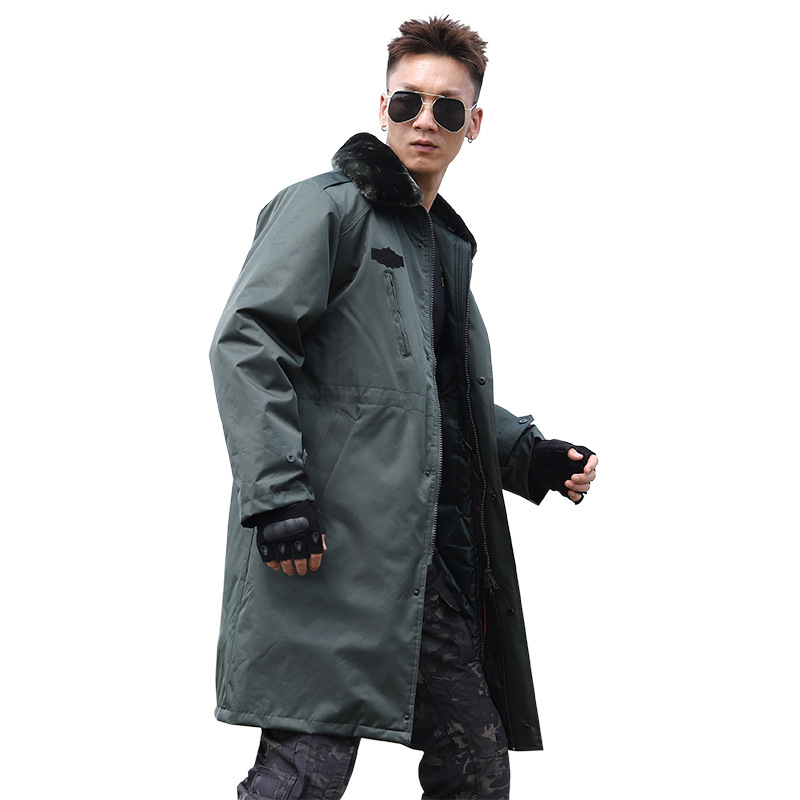 Sidiou Group Winter Mid-length Army Coats For Unisex Thickened Windproof Cotton Work Jacket Warm Guard Security Uniform