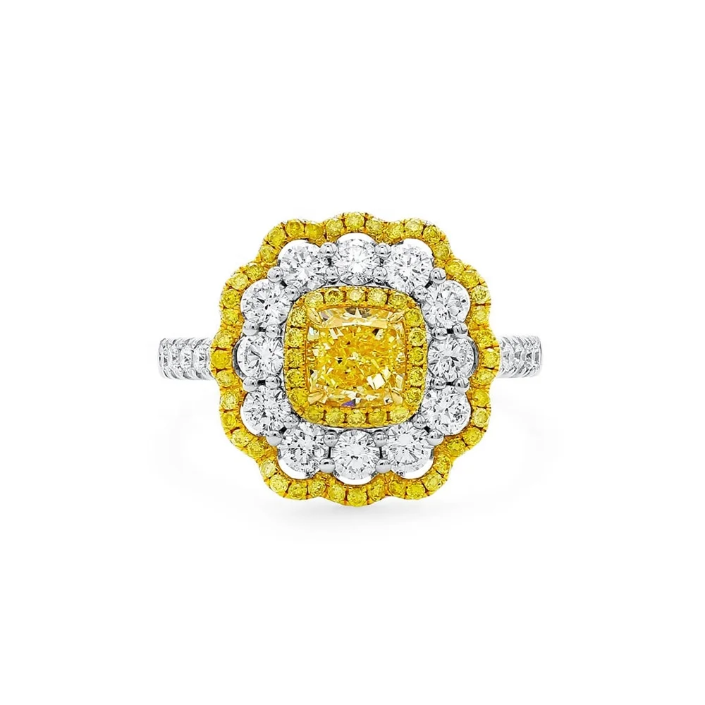 Роскошное ювелирное изделие в стиле Halo, желтое кольцо с бриллиантом, 0.8ct