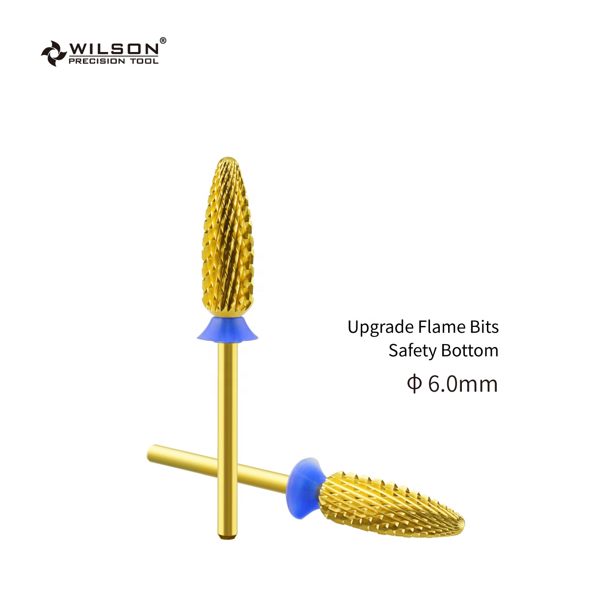 6.0mm Upgrade Flame Bits - Safety Bottom TiN Coating Popular Portable nail bur Manufacturer Wholesale carbide nail bit