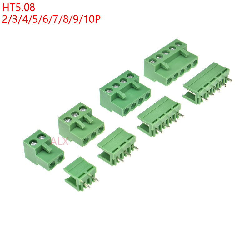 HT5.08 2/3/4/5/6/7/8/9 pin screw terminal block connector 5.08MM pitch PLUG + Straight PIN HEADER SOCKET for pcb 2p 3p 4p