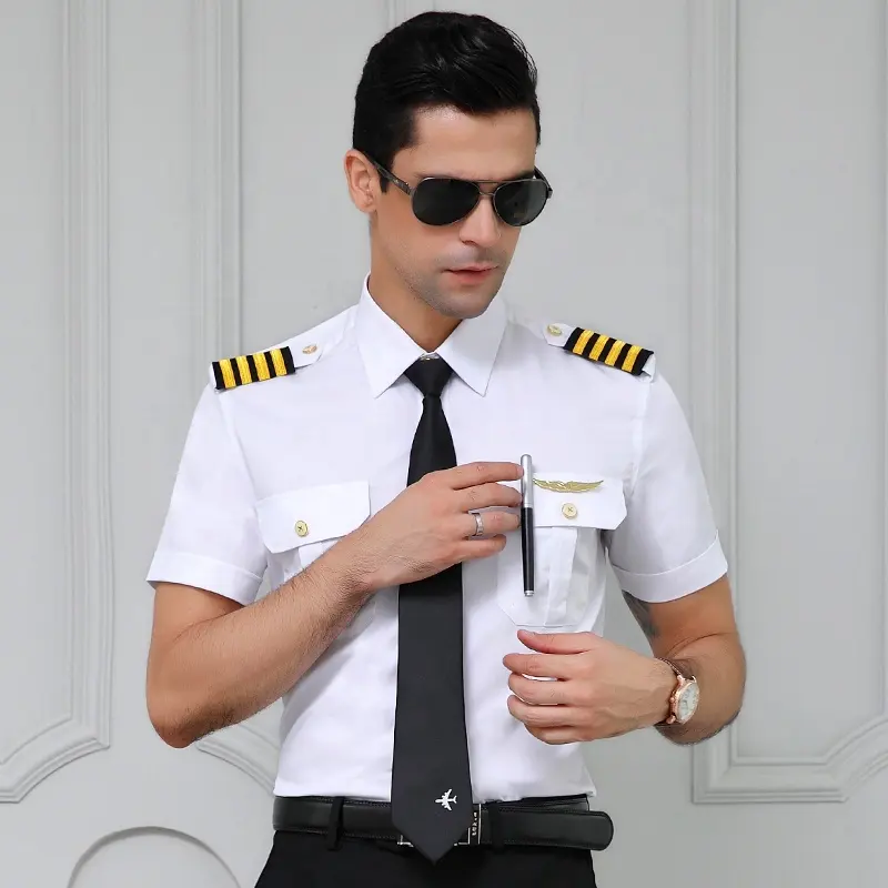 anti-wrinkle non iron breathable short sleeve uniform shirts for pilot