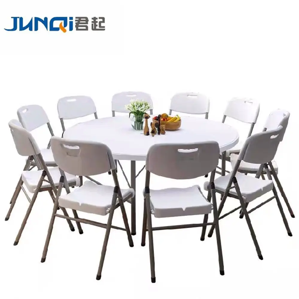 Hot sale plastic Folding table round used for banquet outdoor wedding folding tables 6 ft table chairs