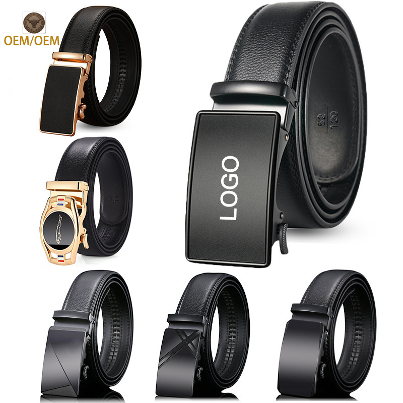 Factory Selling Luxury Men's Business Ratchet Belt Adjustable Automatic Buckle Custom Logo Genuine Cowhide Leather Belt For Men