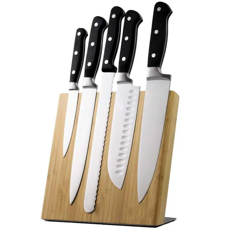 Multifunction Bamboo Magnetic Knife Block Storage Holder Universal Knives Stand for Kitchen Cutlery Display Rack Organizer
