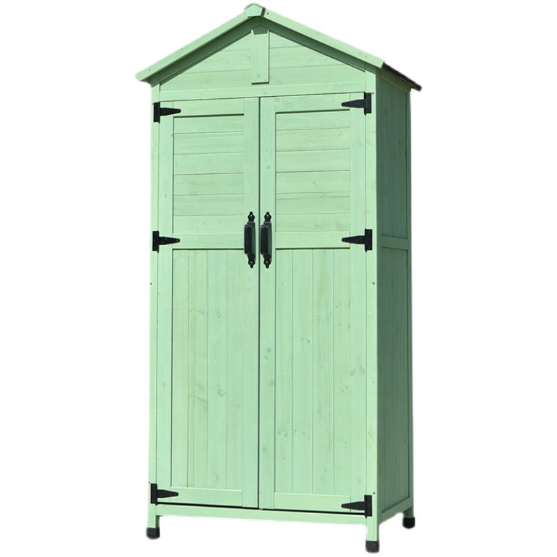 Two Doors Rainproof Outdoor Storage Shed Cabinet Solid Wood Garden Courtyard Shovel Tool Cabinet Organizers With Workstation