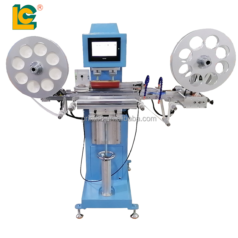 LC Brand Non-woven Cotton Ribbon Labeling Tape Roll To Roll Tampografia Pad Printing machine With Servo Motor