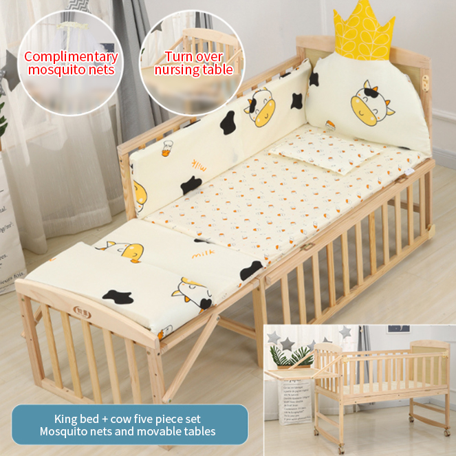 Multifunctional Baby Crib Cot Pine Wood Baby Bed Price Adjustable Wooden Crib Set for Babies