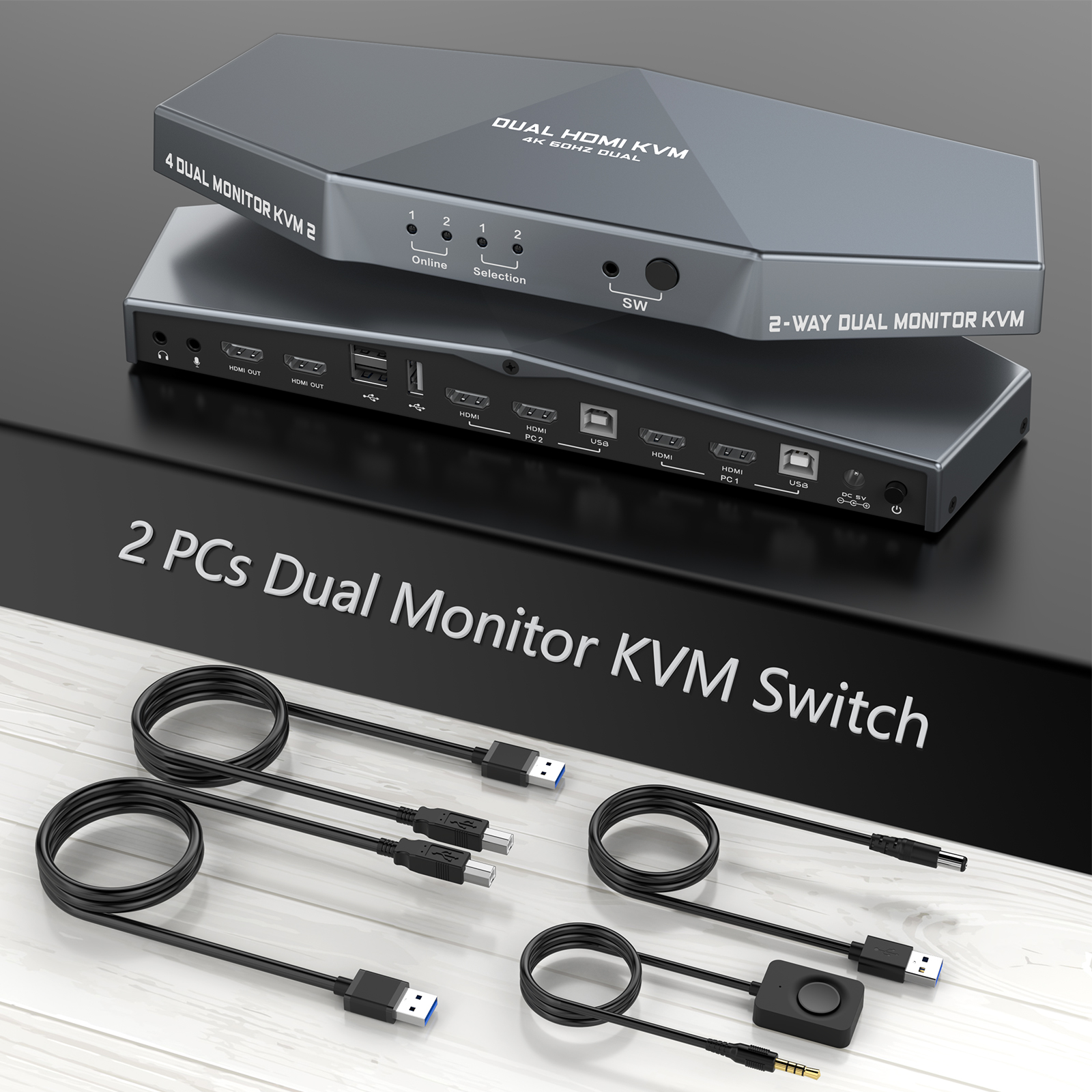 Сделанный на заказ двойной HDMI двойной монитор KVM переключатель 2 порта обновленный 4K @ 60 Гц HDMI 2,0 KVM переключатель