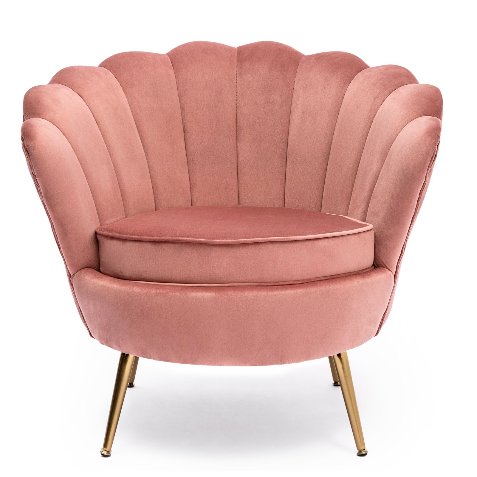 Modern Luxury Velvet Fabric Upholstered Golden Legs Tufted Shell Pink Velvet Armchair