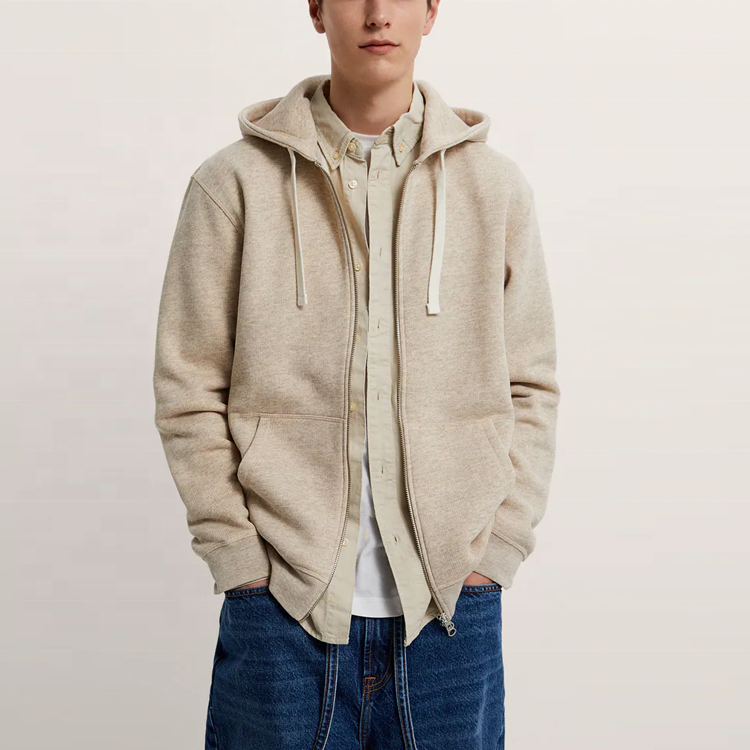 Wholesale Plain Blank Loose Fitting Full Zip Up Hoodie Men's Hoodies