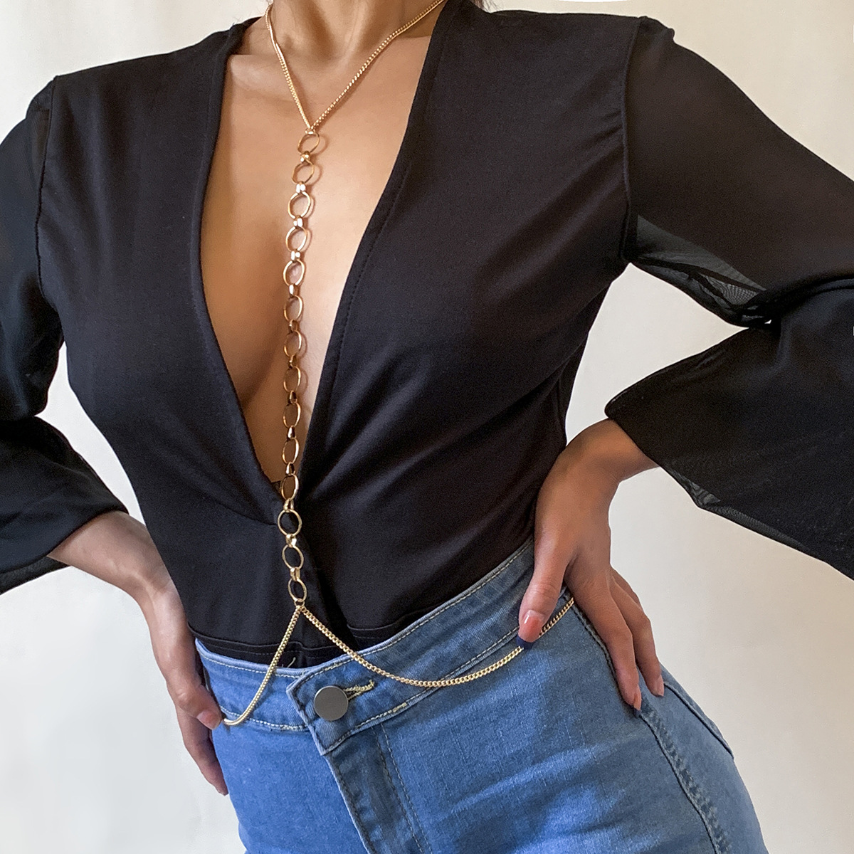 Fashion Sexy Body Chain Women Gold Plated Geometric Circle Bikini Belly Chain Body Jewelry