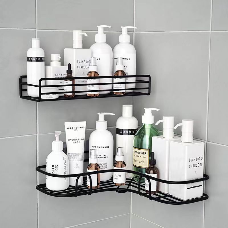 Stainless Steel Adhesive Bathroom Shelf No Drilling Rustproof Wall Mounted Shampoo Holder Organizer Basket for 90-Degree Corner
