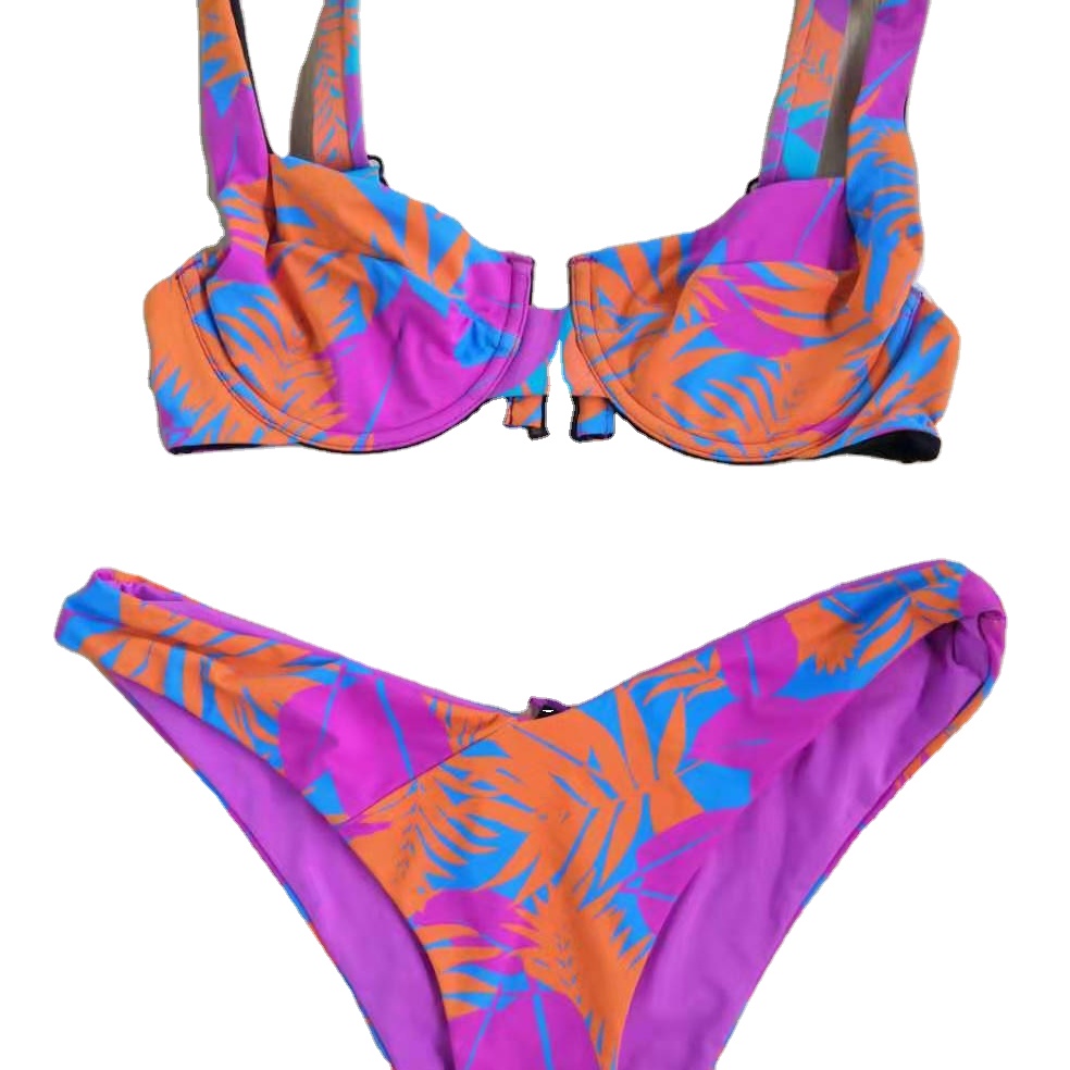 OEM Eco-Friendly Recycled Women Floral Print Bralette Bikini Set Two Piece Bathingsuit Swimwear & Beachwear
