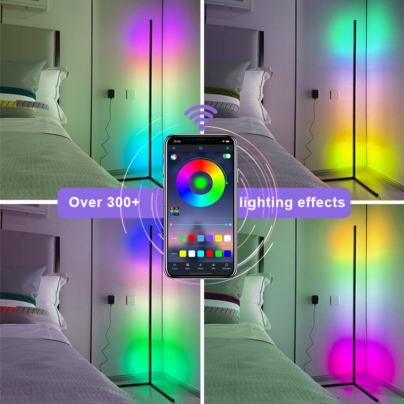 Drop Shipping Stock Nordic Modern Smart Phone APP Or Remote Corner Lamp 140cm Standing RGB LED Floor Light For Living Room