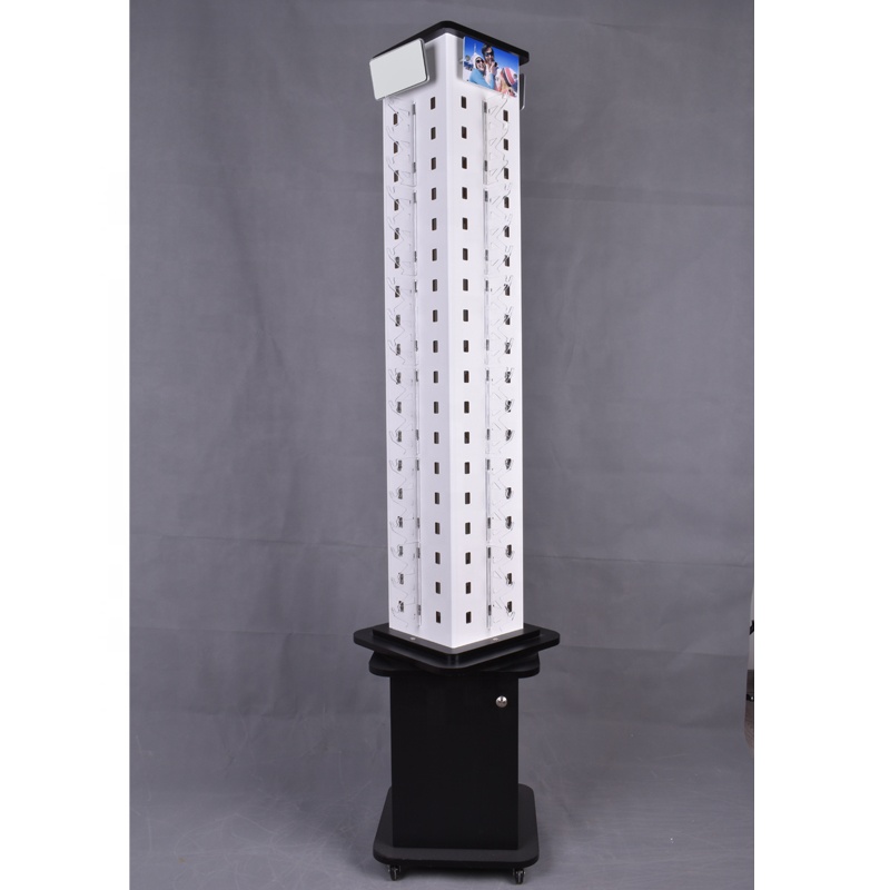 Sunglasses store custom wooden countertop 360 rotating 4 sides display stand cabinets modern for eyewear