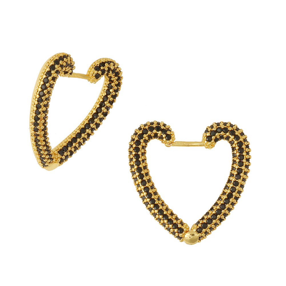 2021 Hip Hop Jewelry 18k Gold Plated Heart Push-back Earring Iced Out Cubic Zirconia Earring Multicolored Heart Hoop Earring