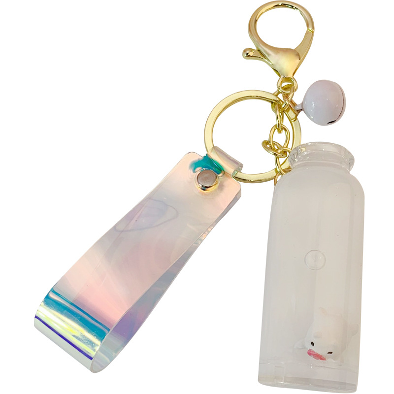 Creative Cute Floating Milk Pig Keychain Keys Pendant Quicksand Drift Bottle Key Chain For Girl Bag Keyring Gifts