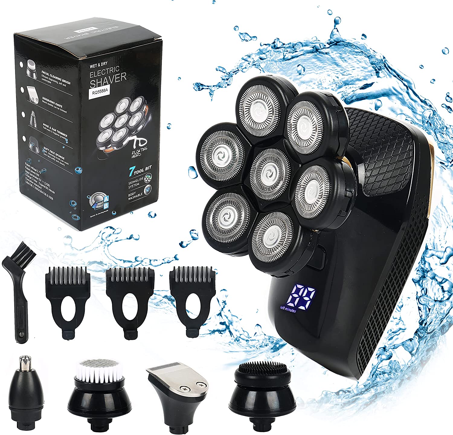 China manufacture lcd display 7d blade waterproof electrical shaver machine for man skull ear nose eyebrow face legs groin