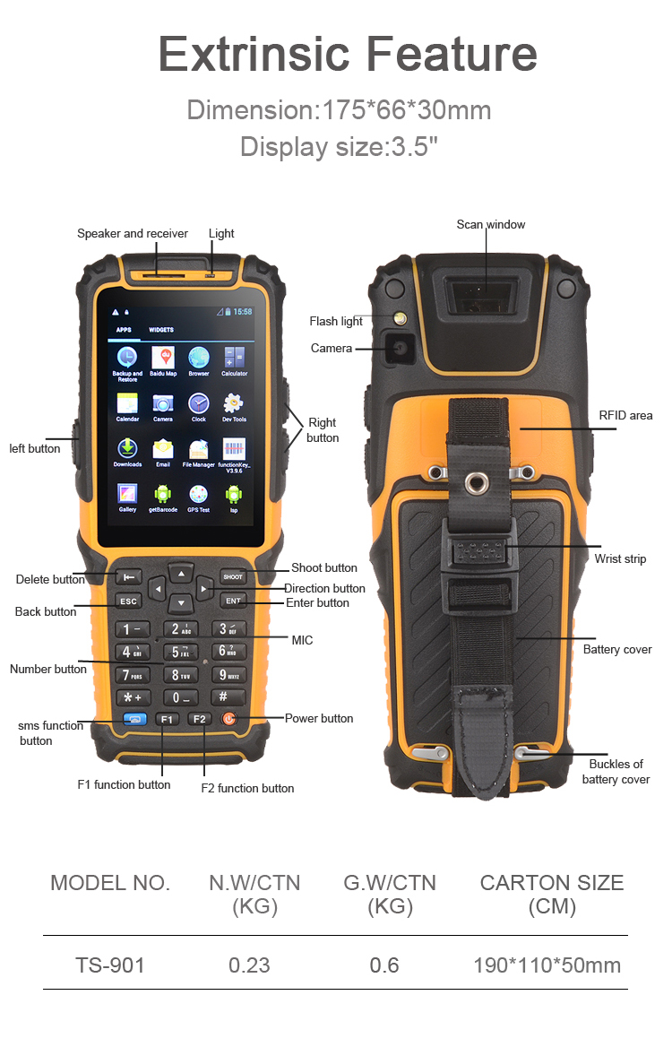 Mobile Wireless WIFI Waterproof IP65 Android Handheld PDA UHF RFID Reader 4.7 Inch 1D/2D Barcode Scanner