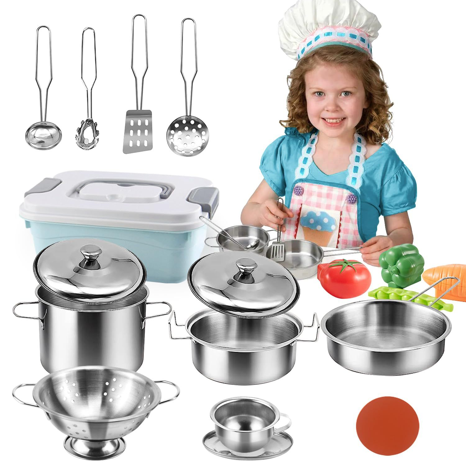 14pcs Stainless Steel Mud Kitchen Accessories Kitchen Toys For Girls Kids Educational Toys For Kitchen