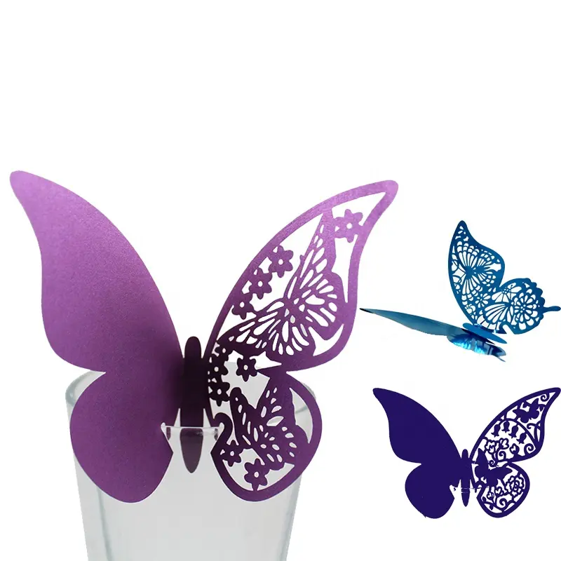 Laser Cut Butterfly Design Wine Glass Card for Wedding Decoration Party Supplies