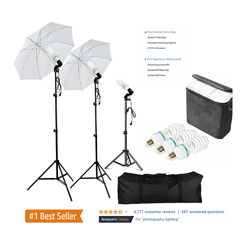 Лидер продаж на Amazon, фотостудия для портретной фотосъемки, 600 Вт, зонт для дневного света, комплект непрерывного освещения