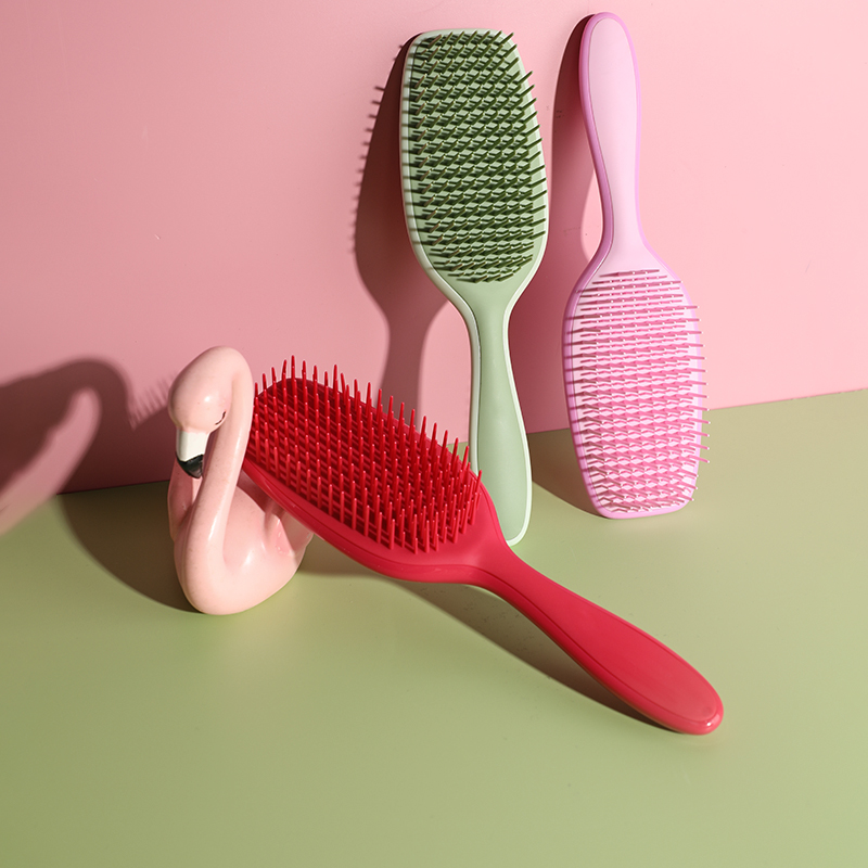 Pink green wet hairbrush detangler detangler brush for women all type hot comb custom logo detangling hair brush