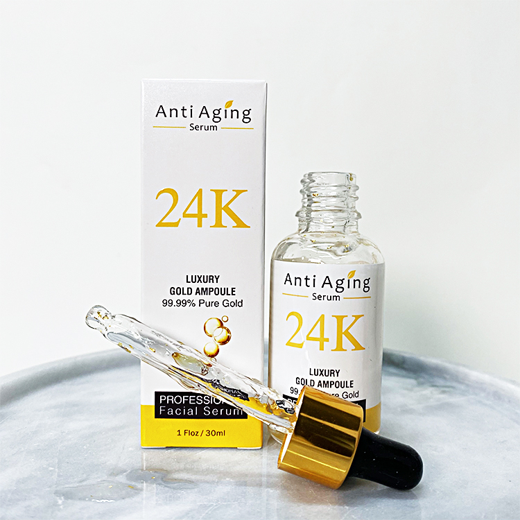 OEM частная торговая марка уход за кожей лица 24k нано-Золотая Корейская фольга эссенция для лица жидкая отбеливающая антивозрастная Сыворотка для лица против морщин
