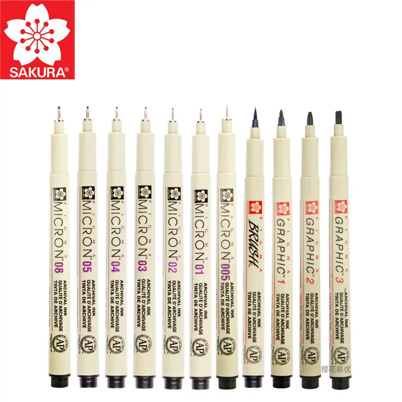 Wholesales  Sakura Pigma Micron Pen professional drawing needle pen 14 different type of tip markers for sketching