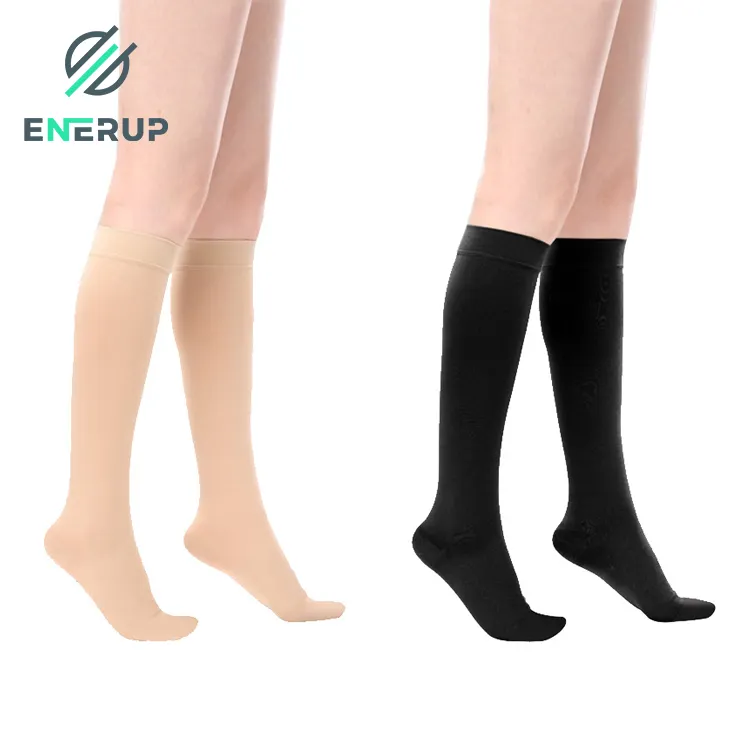 Enerup custom nylon black flesh-colored unisex socks Antibacterial 20-30mmhg calf socks compression socks medical
