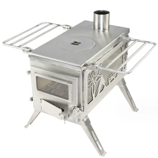 Factory Wood burning Fireplace, Wood Burning Stove, Portable Camping Wood Burning Stoves Stainless Steel with Chimney Pipes