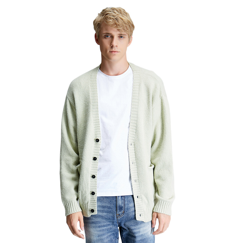 V Neck Long Sleeve Pure Color Button Mens Cardigan Sweater For Men