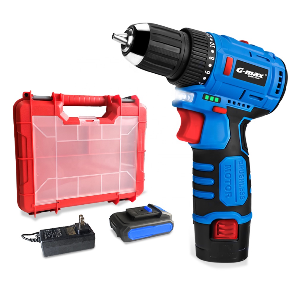 G-max New Arrival Cordless Tools 12V Brushless Motor Drill with LED Lighting